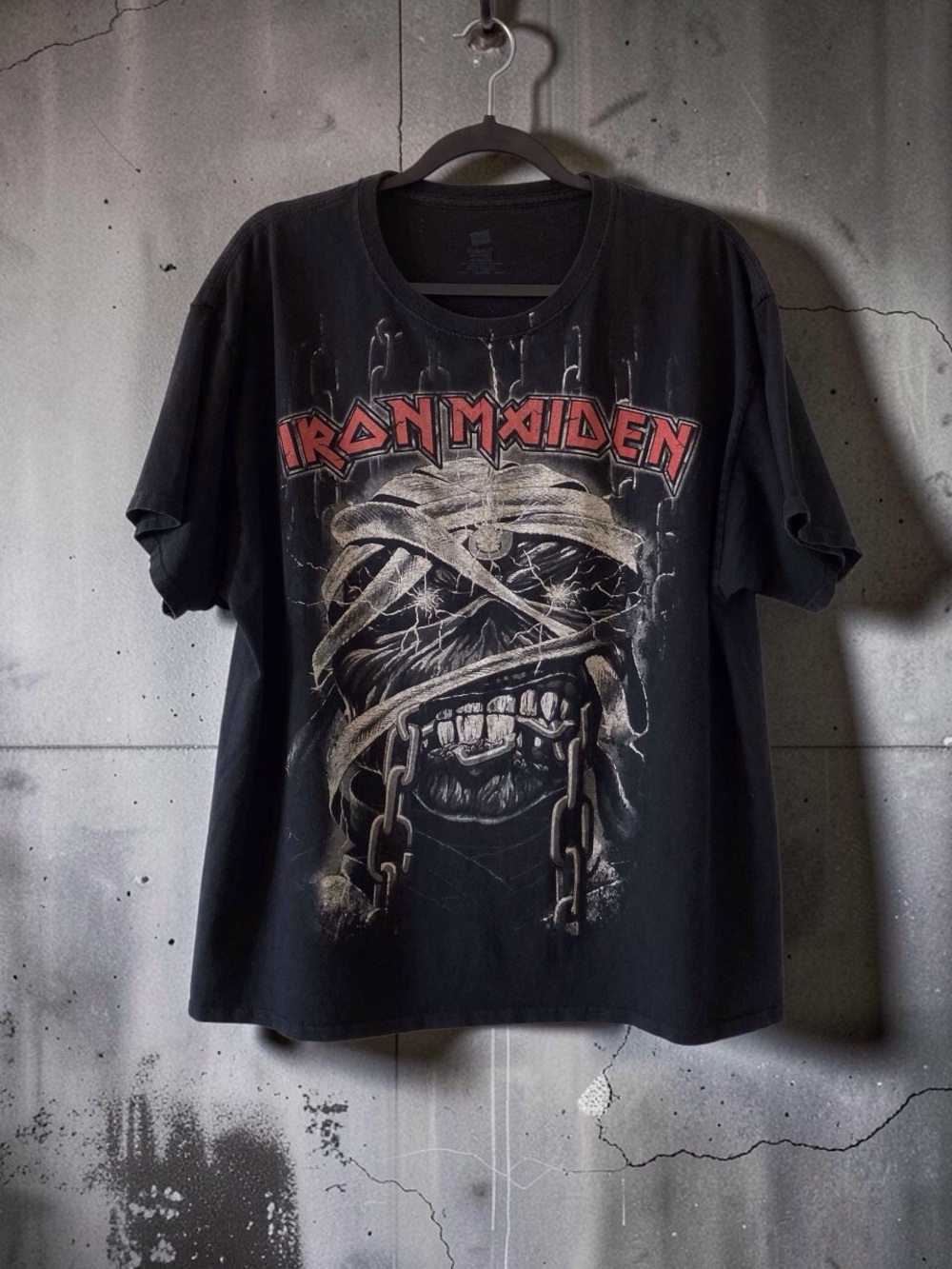 Iron Maiden “Powerslave Mummy Eddie” Graphic Tee
Size XL • Hanes ComfortSoft T